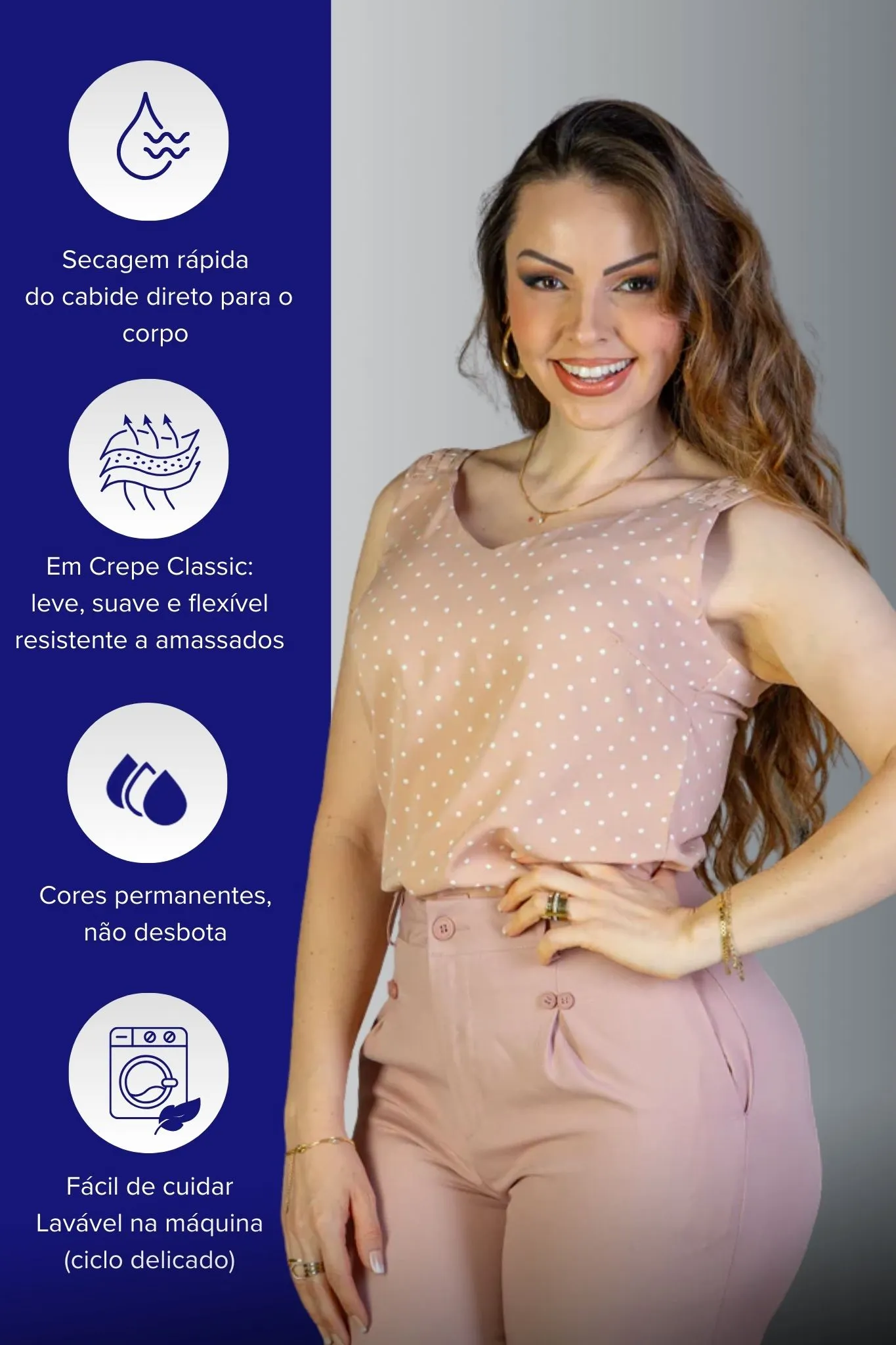 Blusa Regata Detalhe Alça Estampada Poá Crepe Classic Isabel Rose - Image 5