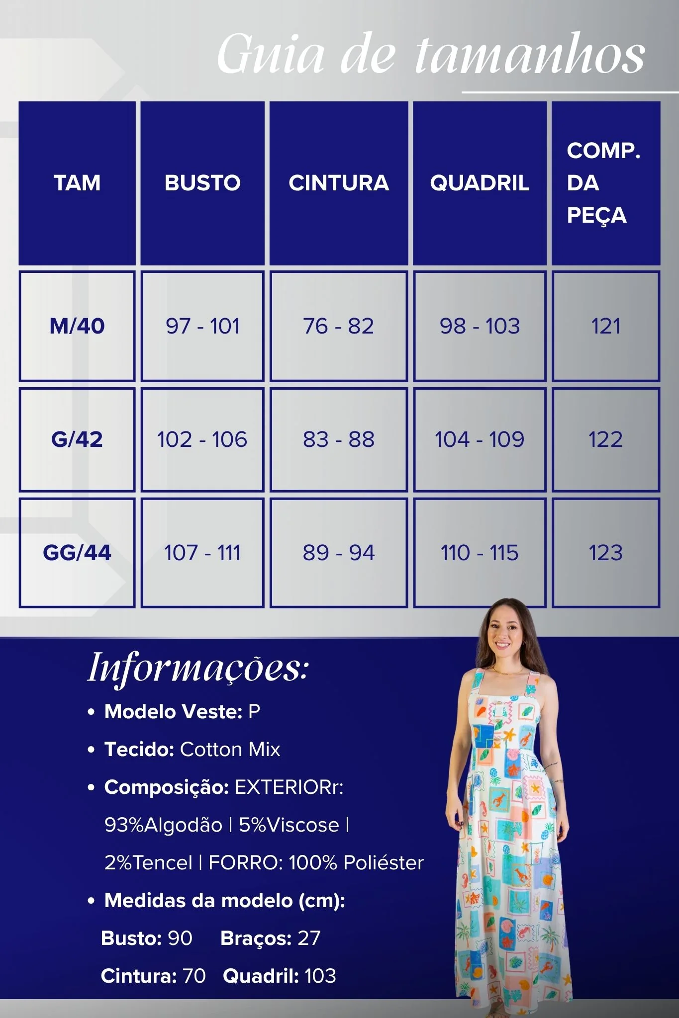 Vestido Longo Amarração Cotton Mix Ísis Valverde Estampado Azul - Image 3