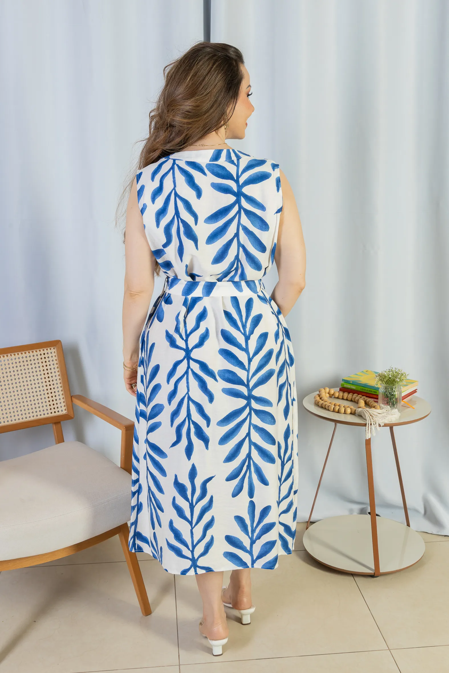 Vestido Midi Regata Visco Rústico Luana Estampado Azul - Image 5
